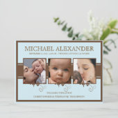 エレガントな3つの写真の男の赤ちゃんの誕生の発表 案内状 (スタンド正面)