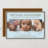 エレガントな3つの写真の男の赤ちゃんの誕生の発表 案内状 (正面/裏面)