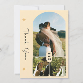 エレガントな3枚の写真の結婚式お礼カード 招待状