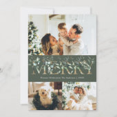 エレガントな3枚の写真 ゴールドとグリーンで彩る メリークリスマス シーズンカード (正面)