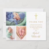 エレガントな3枚の写真 ゴールド シグネチャー スクリプト 洗礼 サンキューカード (正面)