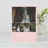 エレガントな3枚の写真 ブッシュピンク ミニマルウェディング サンキューカード (スタンド正面)