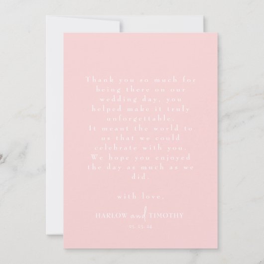 エレガントな3枚の写真 ブッシュピンク ミニマルウェディング サンキューカード (裏面)