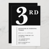 エレガントな3歳の誕生日招待状 ブラック チック ガール 招待状 (正面/裏面)