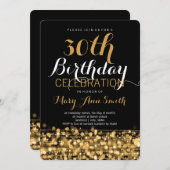 エレガントな30歳の誕生日パーティーがゴールドで輝く 招待状 (正面/裏面)