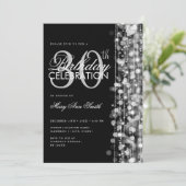 エレガントな30歳の誕生日パーティー シルバーグリッター ブラック＆シルバー 招待状 (スタンド正面)