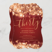 エレガントな30歳の誕生日 ゴールドとレッドのグリッター 招待状 (正面/裏面)