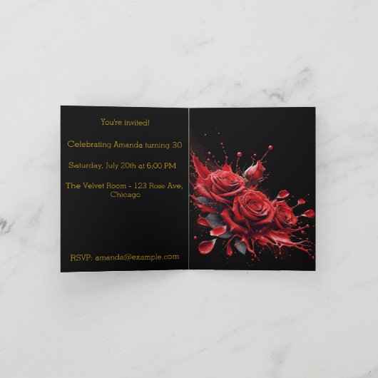 エレガントな30歳の誕生日 - ローズ イン ブルーム 招待状 (内部)