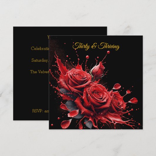 エレガントな30歳の誕生日 - ローズ イン ブルーム 招待状 (正面/裏面)