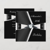 エレガントな30歳の誕生日 黒と白の蝶ネクタイ 招待状 (正面/裏面)