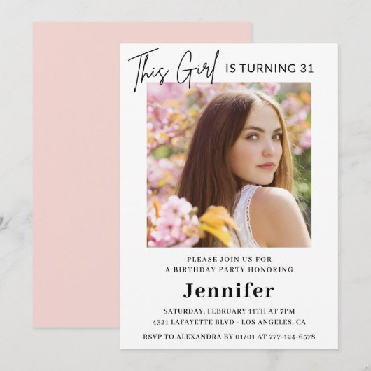 エレガントな31歳の誕生日招待状 現代的な写真 招待状 (正面/裏面)