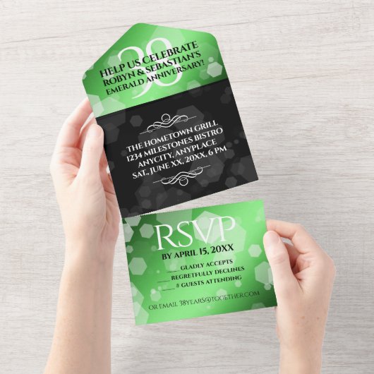 エレガントな38周年 エメラルド ウェディング アニバーサリー オールインワン招待状 (貼ってはがせる)