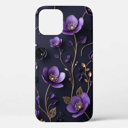 エレガントな3Dパープル&ゴールドの花柄ボタニカルデザイン Case-Mate iPhoneケース (裏面)