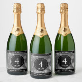 エレガントな4周年リネン結婚記念日祝賀 スパークリングワインラベル (ボトル)