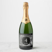 エレガントな4周年リネン結婚記念日祝賀 スパークリングワインラベル (正面)