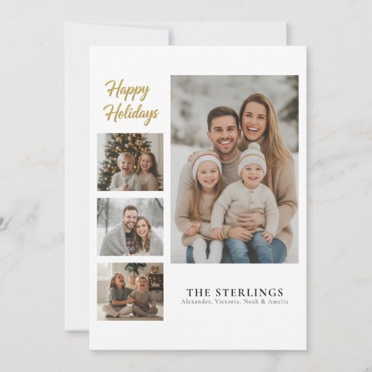 エレガントな4枚の写真コラージュ モダン ミニマル ゴールドスクリプト シーズンカード (正面)