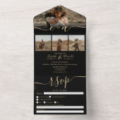 エレガントな4枚の写真 ゴールド ブラック モダン スクリプト 結婚式 オールインワン招待状 (内側)