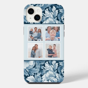 エレガントな4枚の写真 ブルー ヴィンテージ フラワー iPhone 14 PLUSケース