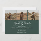 エレガントな4枚の写真 現代のスクリプト 結婚式 緑 招待状 (正面)