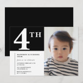 エレガントな4歳の誕生日招待状 黒人の男の子の写真 招待状 (正面/裏面)