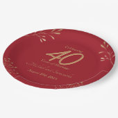 エレガントな40周年ルビー結婚記念日パーティー ペーパープレート (アングル)