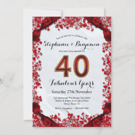 エレガントな40周年ルビー結婚記念日 シックなフレーム 招待状