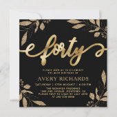 エレガントな40歳の誕生日スクリプトゴールドブラック 招待状 (正面)