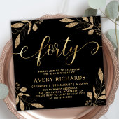 エレガントな40歳の誕生日スクリプトゴールドブラック 招待状
