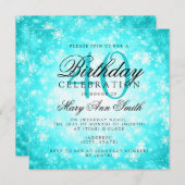 エレガントな40歳の誕生日ターコイズウィンターワンダーランド 招待状 (正面/裏面)