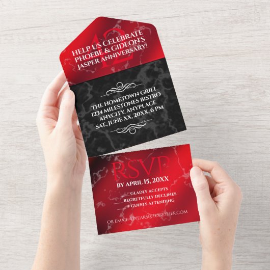 エレガントな42周年ジャスパー結婚記念日 オールインワン招待状 (貼ってはがせる)