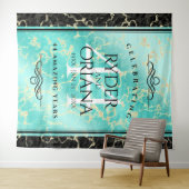 エレガントな44周年ターコイズ色の結婚記念日 タペストリー (インサイチュ(横))