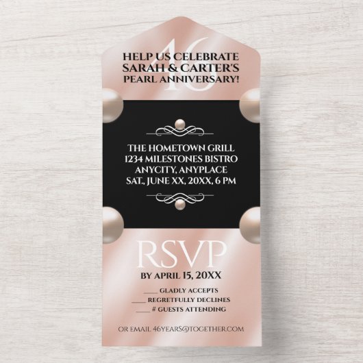 エレガントな46周年パールウェディングアニバーサリーセレブレーション オールインワン招待状 (内側)
