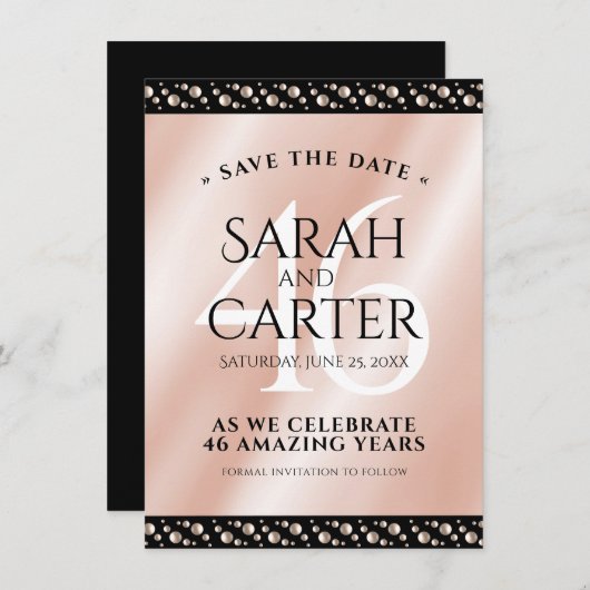 エレガントな46周年パールウェディングアニバーサリーセレブレーション セーブザデート (正面/裏面)