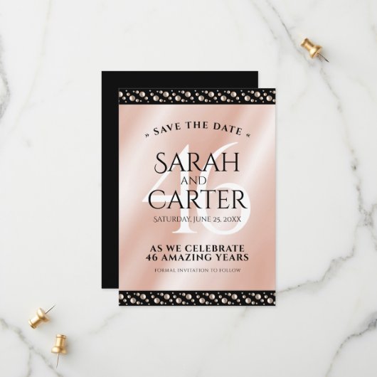 エレガントな46周年パールウェディングアニバーサリーセレブレーション セーブザデート (正面/裏面インサイチュ)