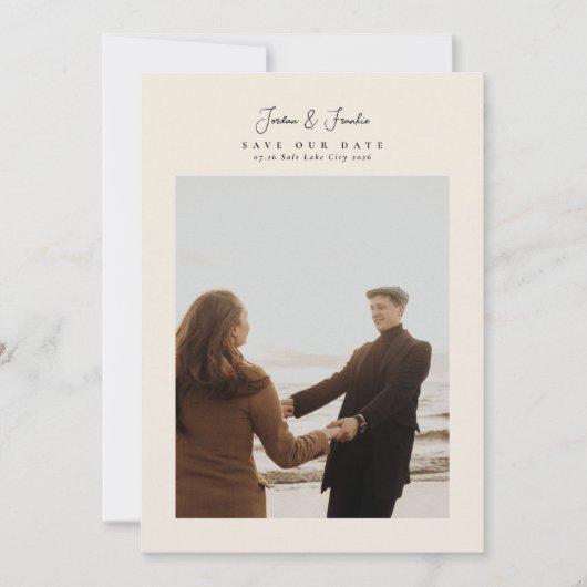 エレガントな5枚の写真コラージュスクリプトカリグラフィー結婚式 セーブザデート (正面)