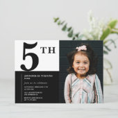 エレガントな5歳の誕生日招待状 女の子のおしゃれな写真 招待状 (スタンド正面)