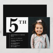 エレガントな5歳の誕生日招待状 女の子のおしゃれな写真 招待状 (正面/裏面)