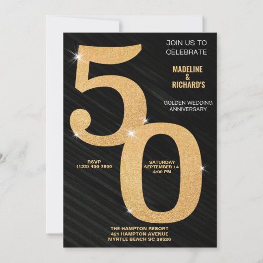 エレガントな50周年ゴールドアニバーサリーセレブレーション 招待状 (正面)