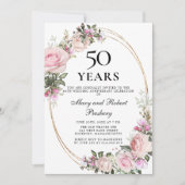 エレガントな50周年ピンクローズフラル 招待状 (正面)