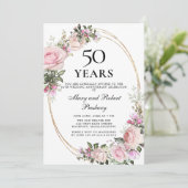 エレガントな50周年ピンクローズフラル 招待状 (スタンド正面)