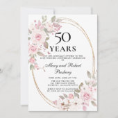 エレガントな50周年ピンクローズフラワー招待状 招待状 (正面)