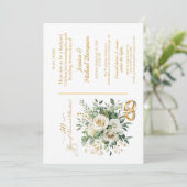 エレガントな50周年ホワイトローズゴールドリング 招待状 (スタンド正面)