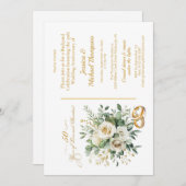 エレガントな50周年ホワイトローズゴールドリング 招待状 (正面/裏面)