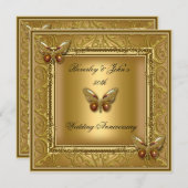 エレガントな50周年結婚記念日のゴールデンダマスク 招待状 (正面/裏面)