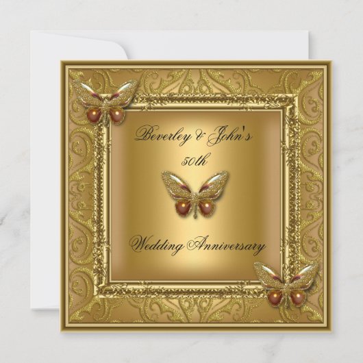 エレガントな50周年結婚記念日のゴールデンダマスク 招待状 (正面)