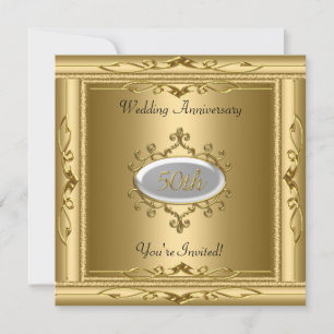 エレガントな50周年結婚記念日のゴールドとホワイト 招待状