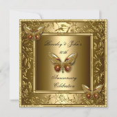 エレガントな50周年結婚記念日のゴールドバタフライ 招待状 (正面)