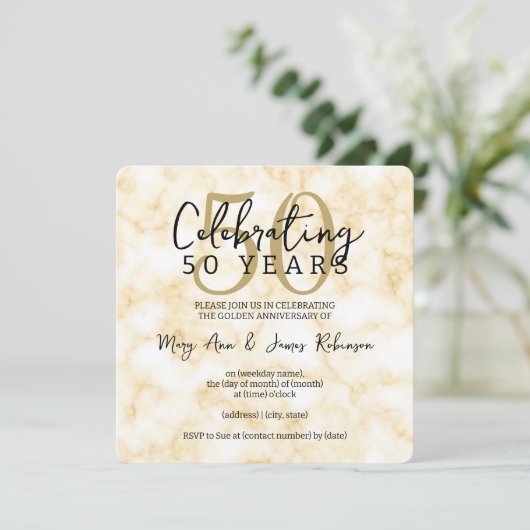 エレガントな50周年結婚記念日のゴールドマーブル 招待状 (スタンド正面)