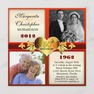 エレガントな50周年結婚記念日の写真招待状 招待状