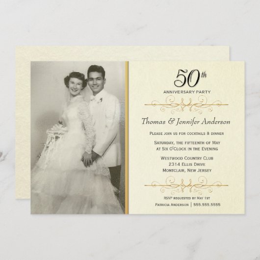 エレガントな50周年結婚記念日の写真招待状 招待状 (正面/裏面)